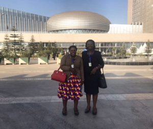 Juliet Nalumu, m2m Mentor Mother from Uganda, and Betty Mirembe, Uganda Country Director, at the African Union